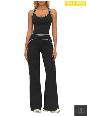 Women's Yoga Jogger Compression Tank Top Flare Leggings Set